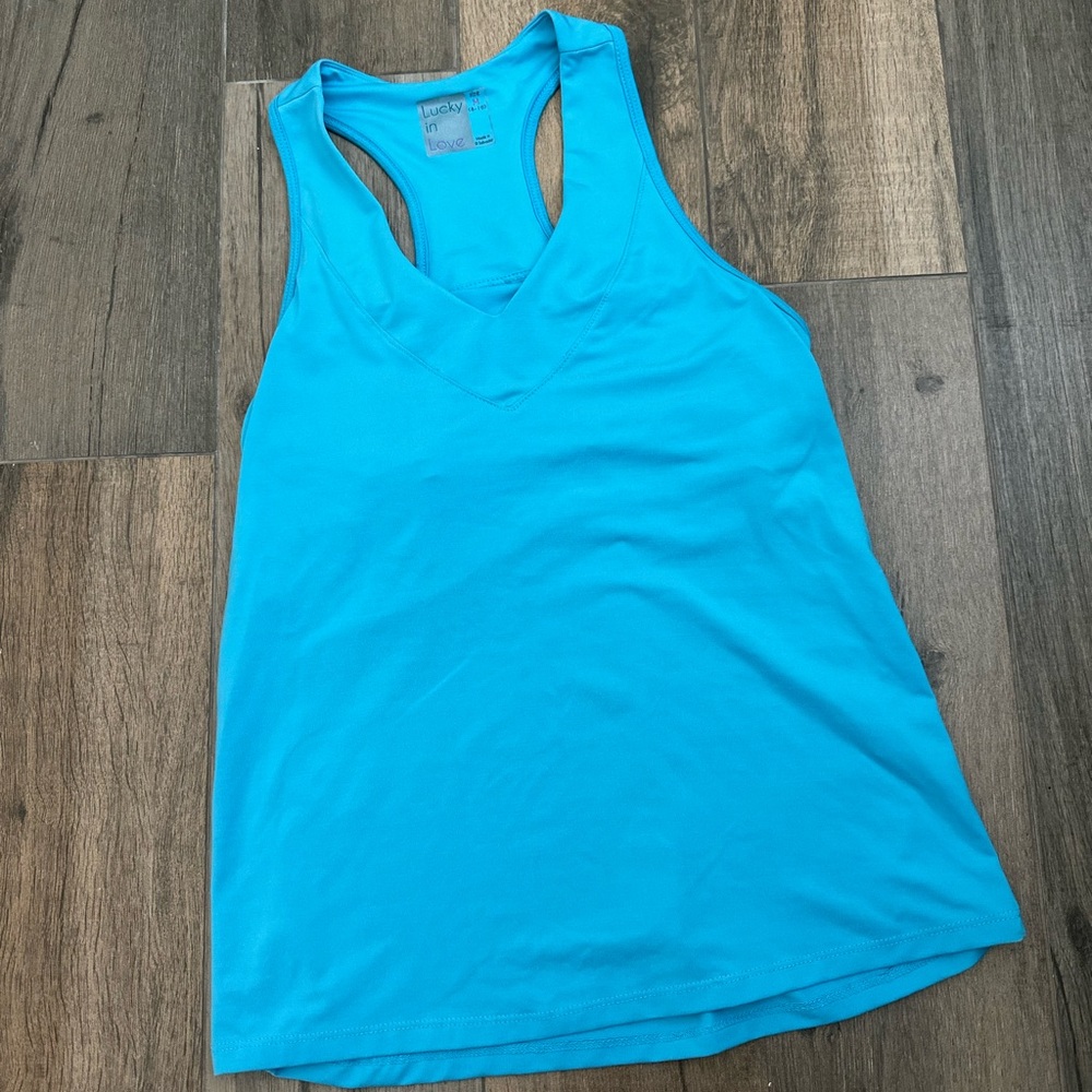 Lucky in Love Blue Fitted Sleeveless Tank Top